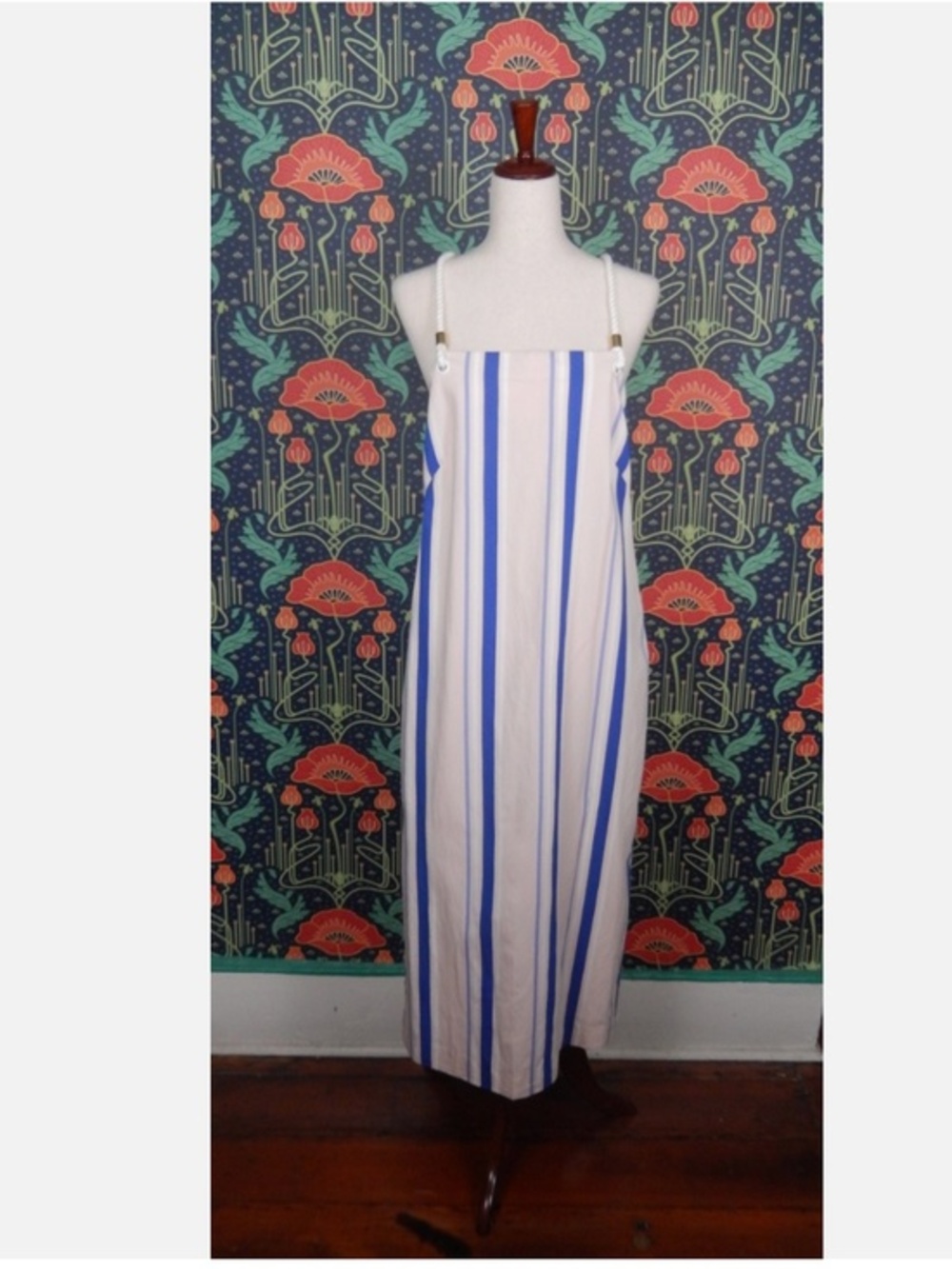 Pearl Lela Rose Pink Blue Striped Rope Strap Column Midi Dress 10